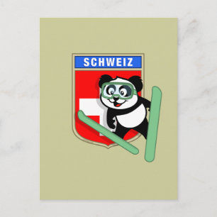 Swiss Ski-jumping Panda Postcard