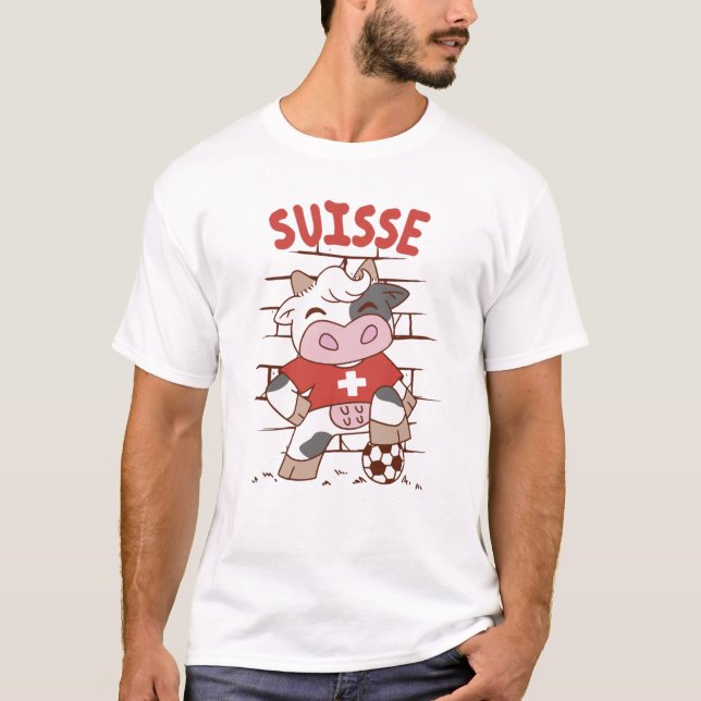 Swiss Soccer Cow Football Fan Switzerland Flag T-Shirt (Front)