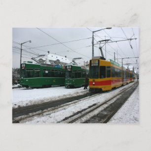 Swiss trams at BVB Basel depot, Switzerland Postcard