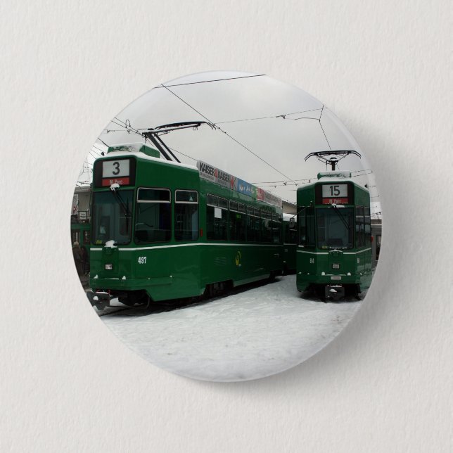 Swiss trams at BVB M-Parc depot, Basel 2 Inch Round Button (Front)