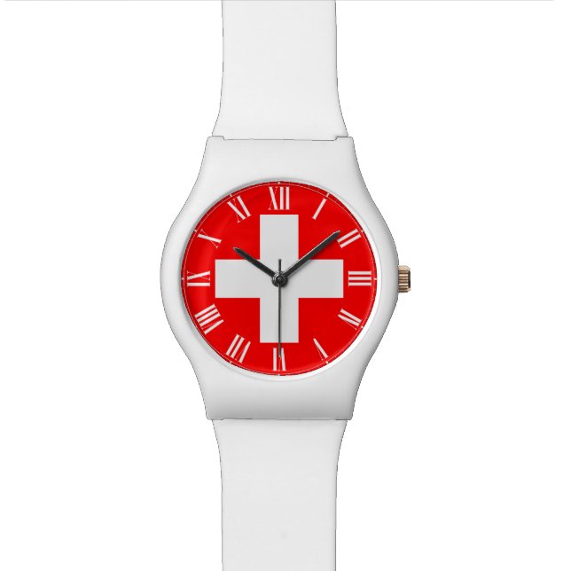 Swiss Watch - Swiss Flag and Roman Numerals (Close Up)