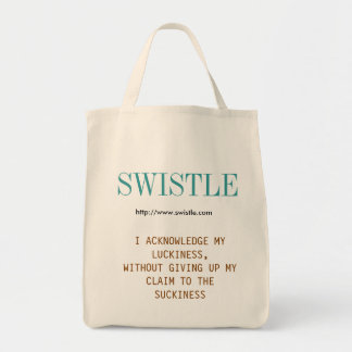 Swistle blog slogan tote, blue-green and brown tote bag