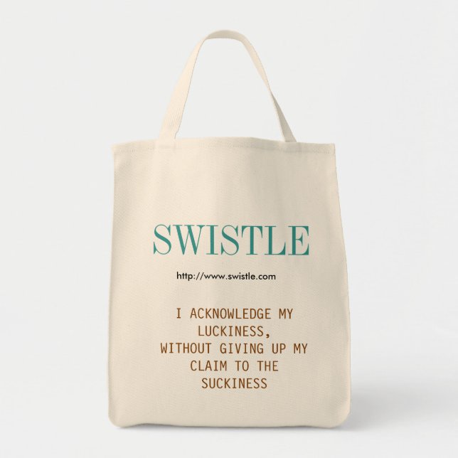 Swistle blog slogan tote, blue-green and brown tote bag (Front)