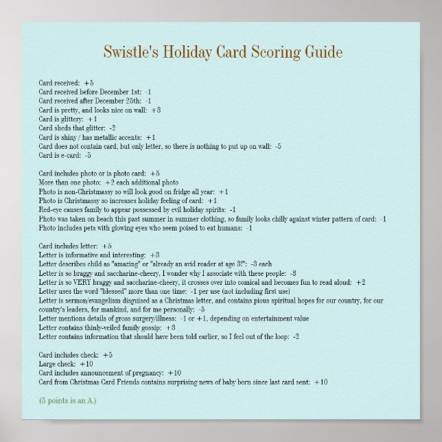 Swistle Holiday Card Scoring Guide Poster 11x11 (Front)