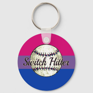 Switch Hitter With Bi Pride Flag Keychain