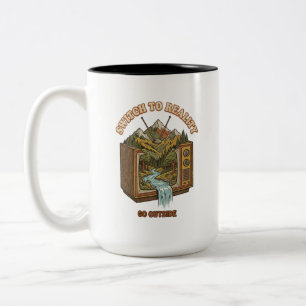 Switch To Reality Go Outside Retro TV Nature Desig Two-Tone Coffee Mug