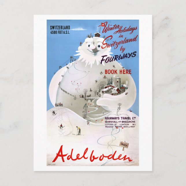 Switzerland Adelboden Vintage Travel Poster Postcard (Front)