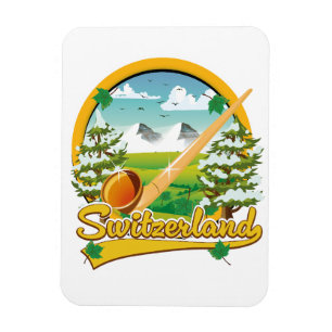 Switzerland alphorn retro travel logo magnet