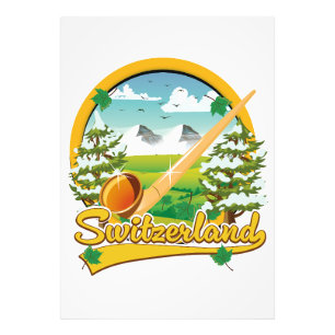 Switzerland alphorn retro travel logo photo print