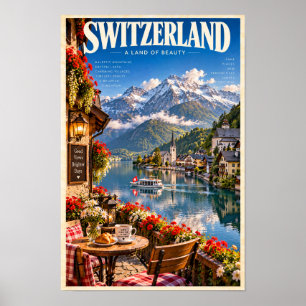 Switzerland Alpine Lake Mountain Travel Poster Wal