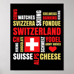 Switzerland Alps Cows Fondue Cheese Skiing Swiss L Poster