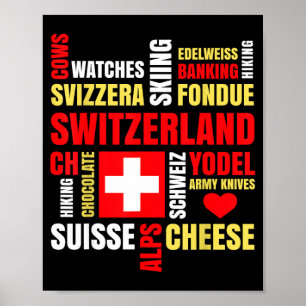 Switzerland alps cows fondue cheese skiing swiss poster