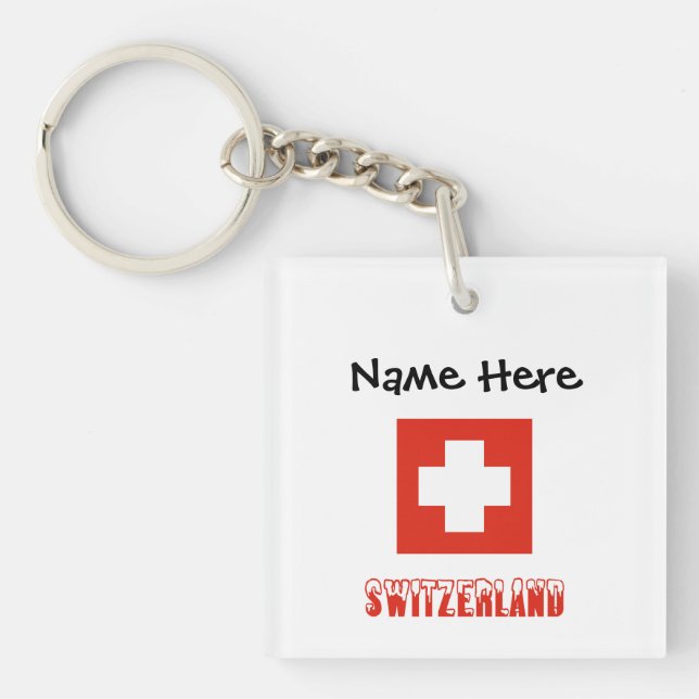 Switzerland and Swiss Flag Personalized  Keychain (Front)