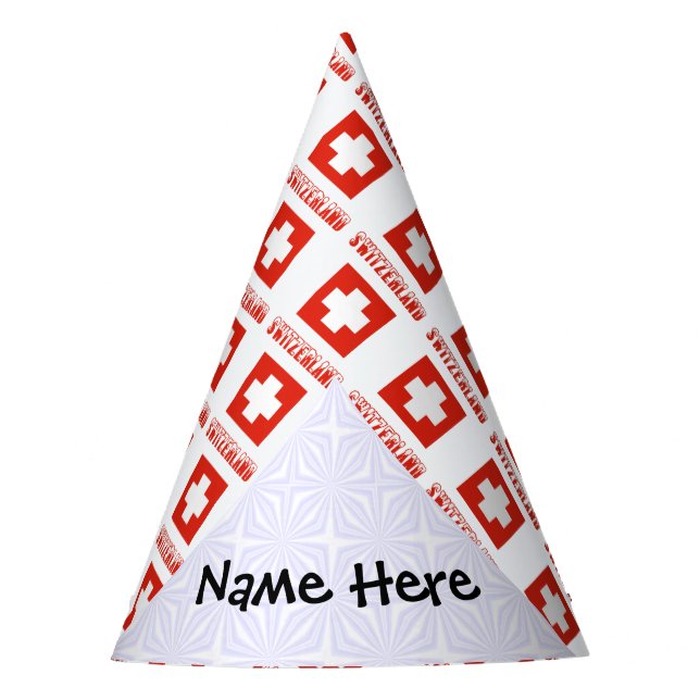 Switzerland and Swiss Flag Tiled with Your Name Party Hat (Front)