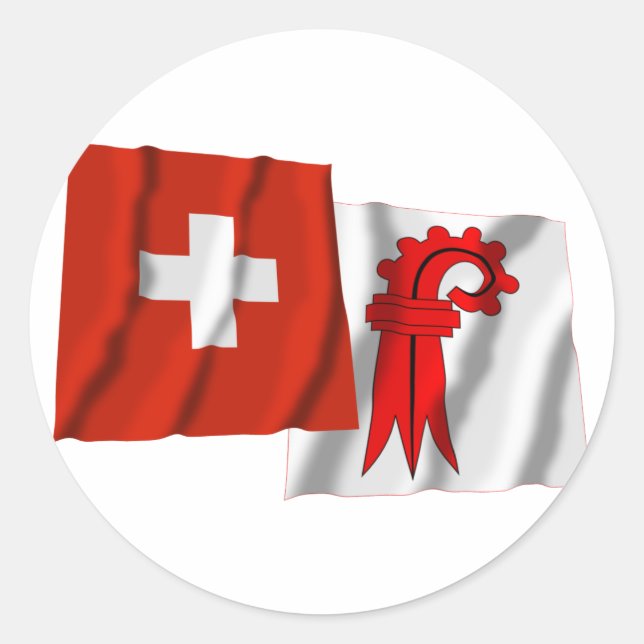 Switzerland & Basel-Landschaft Waving Flags Classic Round Sticker (Front)