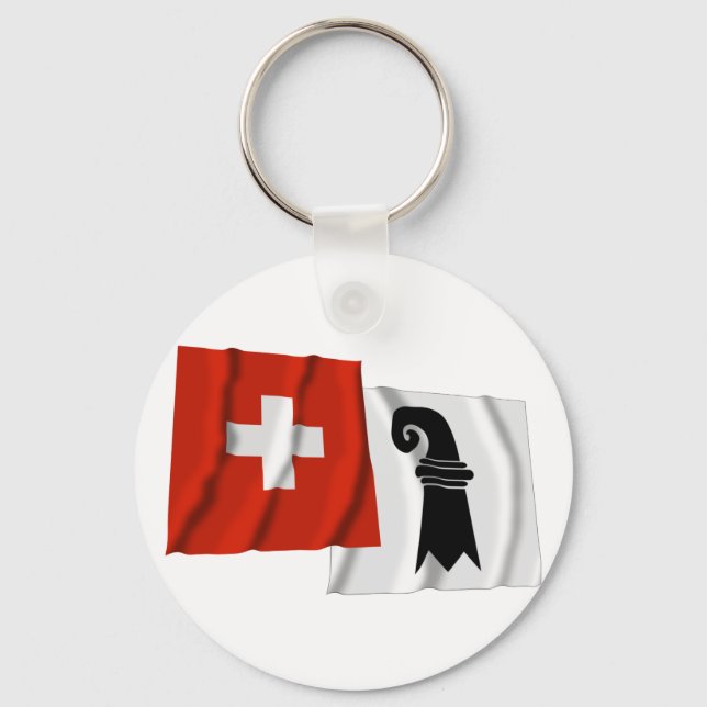 Switzerland & Basel-Stadt Waving Flags Keychain (Front)