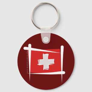 Switzerland Brush Flag Keychain