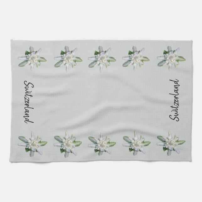 Switzerland Edelweiss flowers Switzerland script Kitchen Towel (Horizontal)