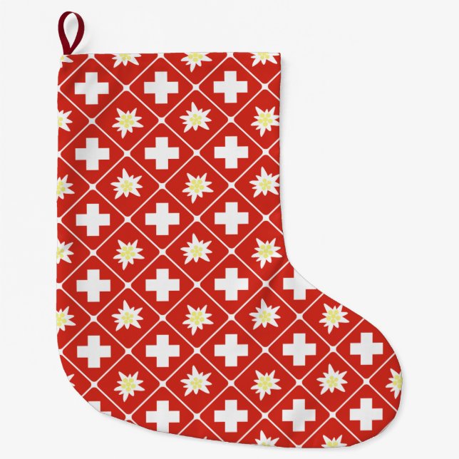 Switzerland Edelweiss pattern Large Christmas Stocking (Front)