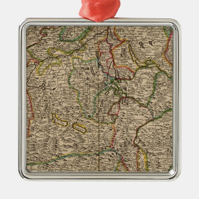 Switzerland engraved map metal ornament (Front)