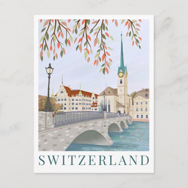 Switzerland Europe Travel Illustration Postcard (Front)
