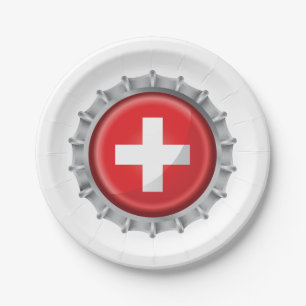 Switzerland Flag Bottle Cap Paper Plate