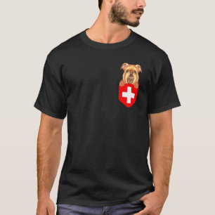 Switzerland Flag Brussels Griffon Dog In Pocket T-Shirt