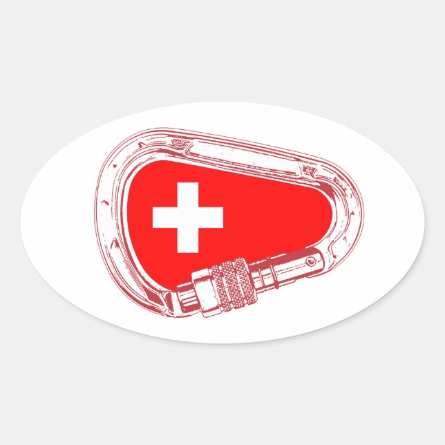 Switzerland Flag Climbing Carabiner Oval Sticker (Front)