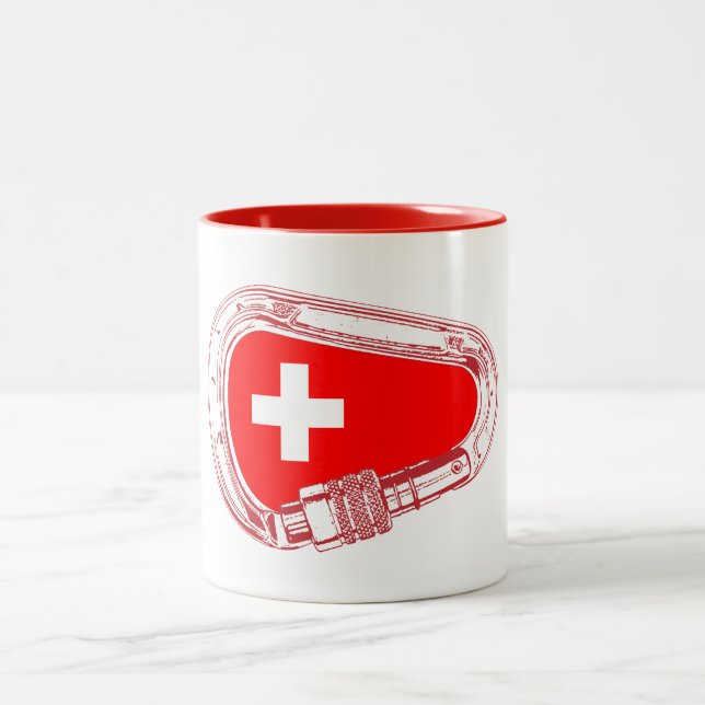Switzerland Flag Climbing Carabiner Two-Tone Coffee Mug (Center)