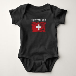 Switzerland Flag Distressed - Swiss Flag Baby Bodysuit