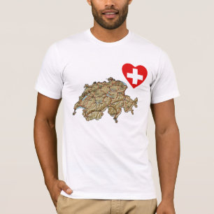 Switzerland Flag Heart and Map T-Shirt