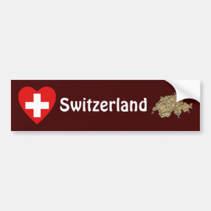 Switzerland Flag Heart + Map Bumper Sticker