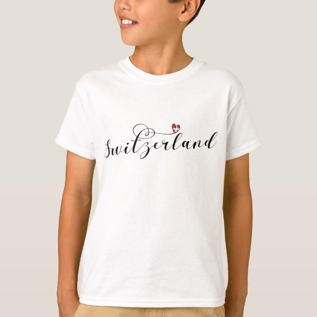 Switzerland Flag Heart, Swiss T-Shirt (Front)