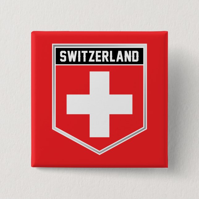 Switzerland Flag Shield 2 Inch Square Button (Front)