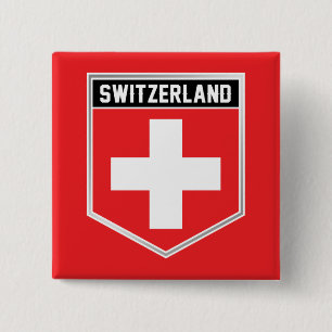 Switzerland Flag Shield 2 Inch Square Button