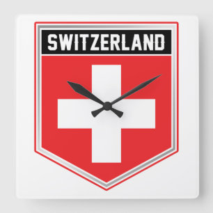 Switzerland Flag Shield Square Wall Clock