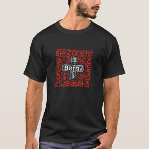 Switzerland Flag with Swiss City Names Word Art T-Shirt