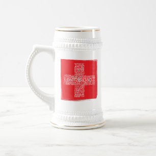 Switzerland Flag Word Cloud Vintage Beer Stein