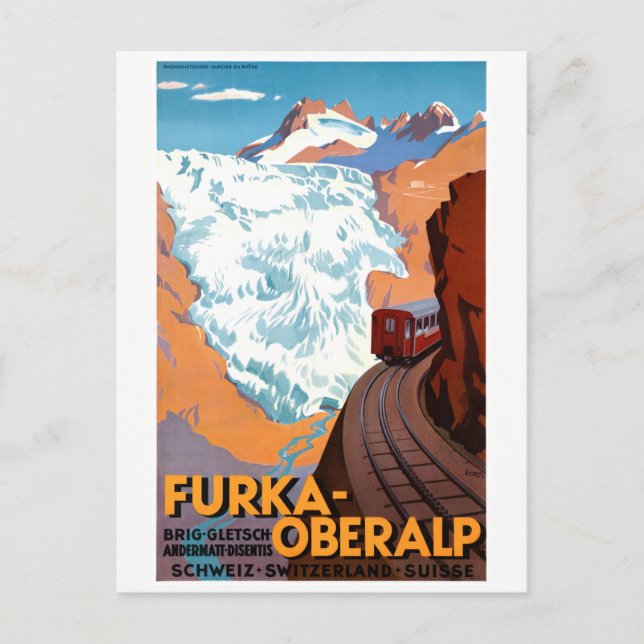 Switzerland Furka Oberalp Vintage Poster Restored Postcard (Front)