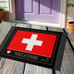Switzerland house mat, Swiss Flag sports / Welcome Doormat