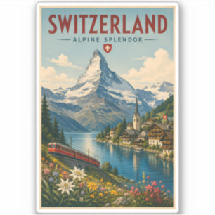 Switzerland Illustration Travel Art Vintage