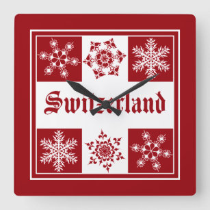 Switzerland Land of Snow and Skiing Square Wall Clock