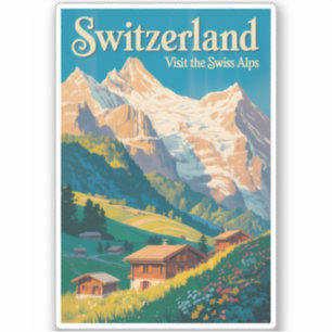 Switzerland Landscape Illustration Travel Art