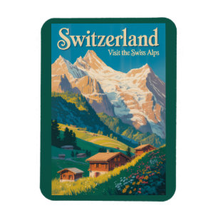 Switzerland Landscape Illustration Travel Art Magnet