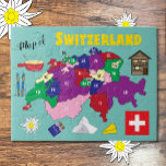 Switzerland Map and Swiss Stereotypes Puzzle<br><div class="desc">A fun map of Switzerland for kids to learn their geography (and cantons) along with some Swiss stereotypes including cheese ,  chocolate ,  skis ,  fondue ,  a chalet ,  Swiss flag ,  and a mountain .
© ArianeC Illustrations-All rights reserved</div>