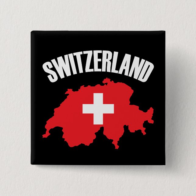 Switzerland Map Flag 2 Inch Square Button (Front)