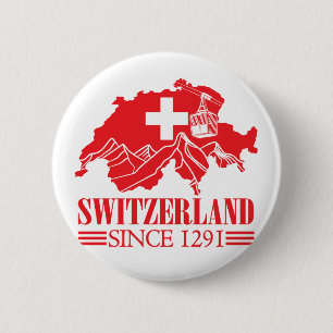Switzerland Map Flag Since 1291 Mountains 2 Inch Round Button