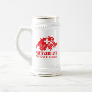 Switzerland Map Flag Since 1291 Mountains Beer Stein