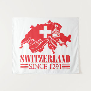 Switzerland Map Flag Since 1291 Mountains Tapestry