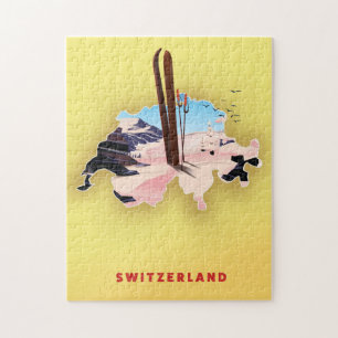 Switzerland map Ski travel poster. Jigsaw Puzzle
